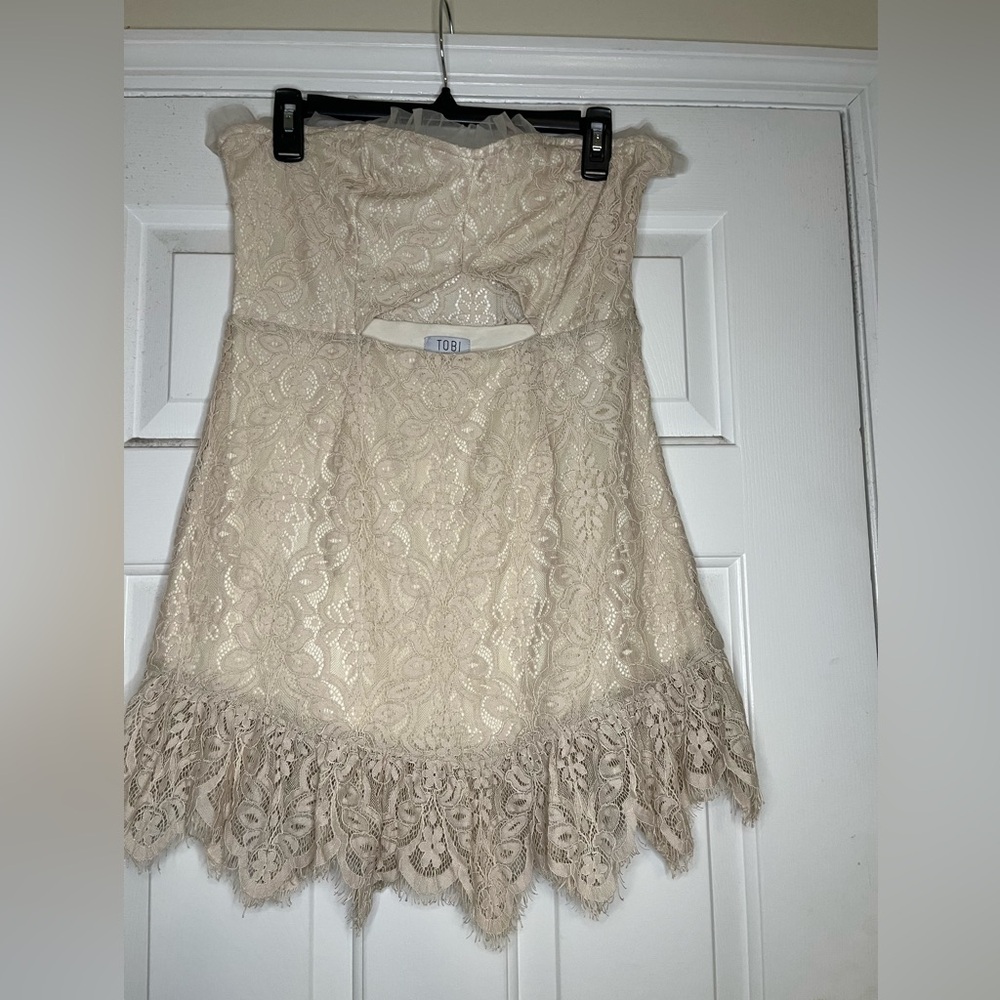 Cream Lace Strapless Dress